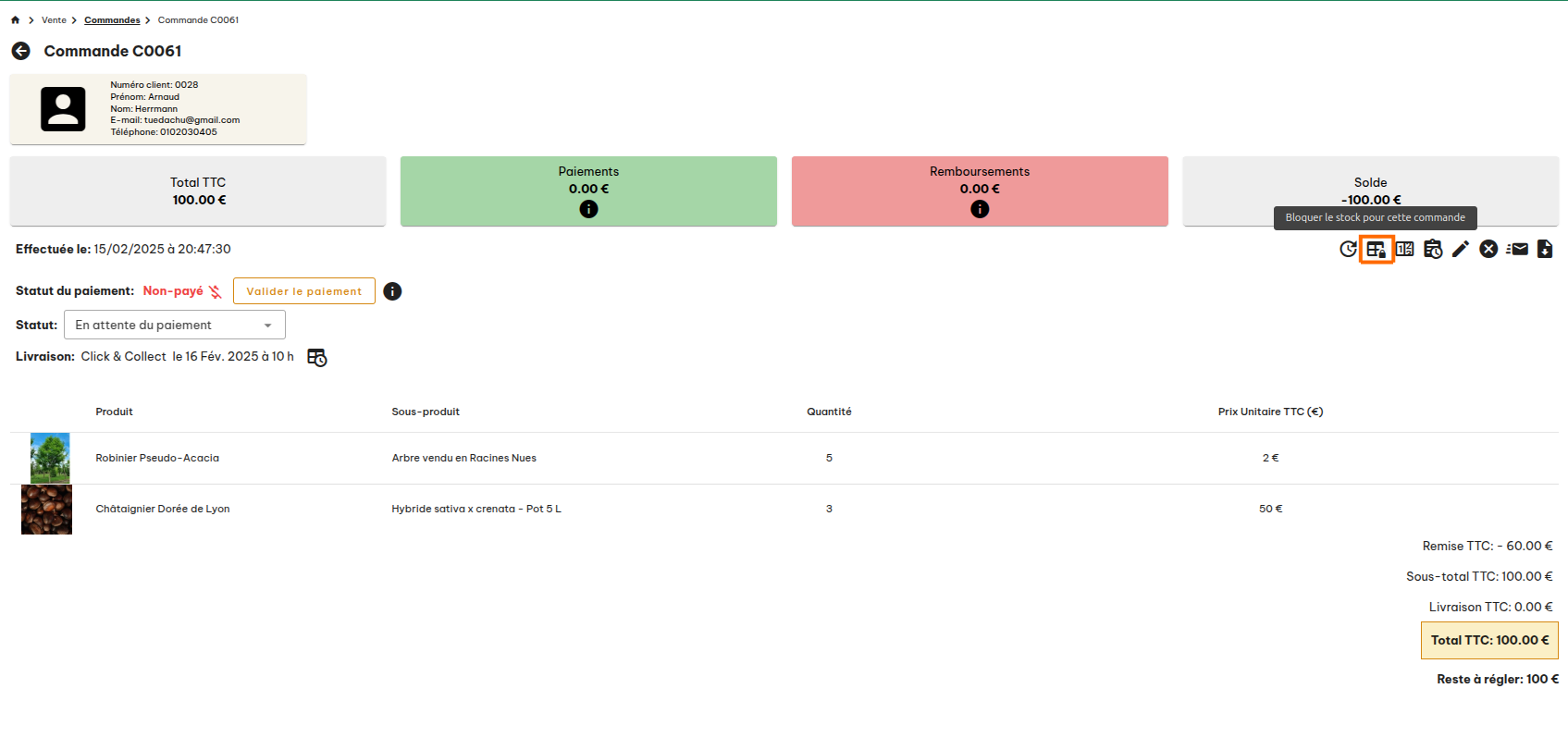 Configuration des commandes