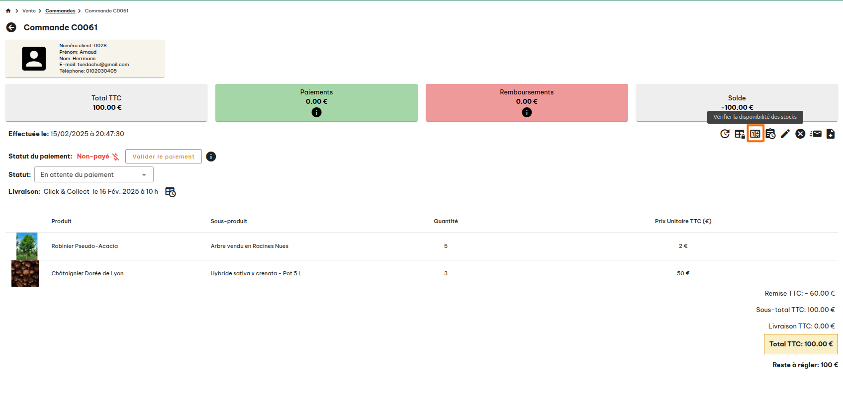 Configuration des commandes