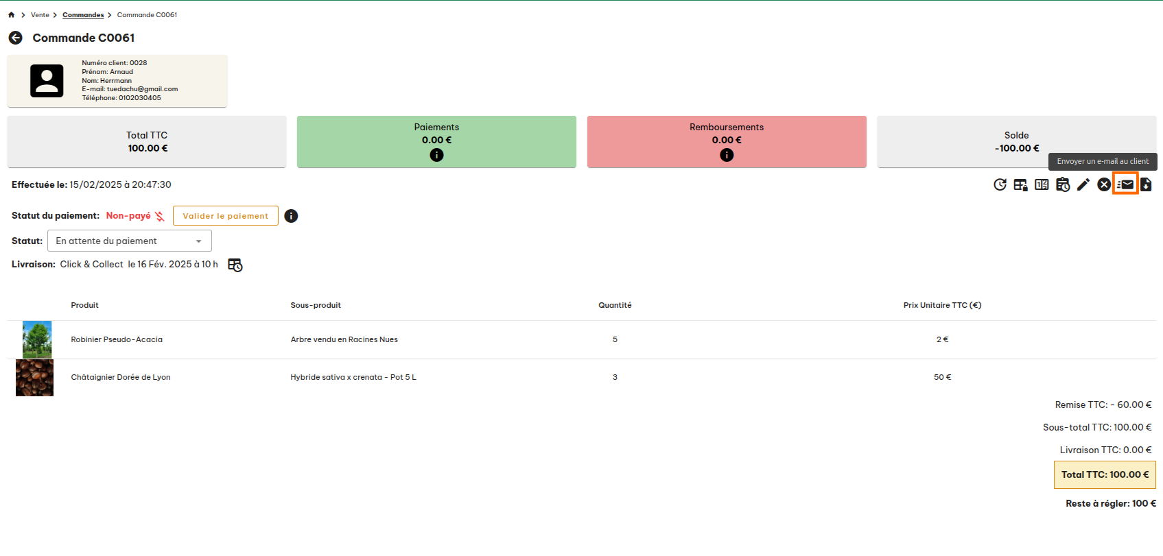 Configuration des commandes