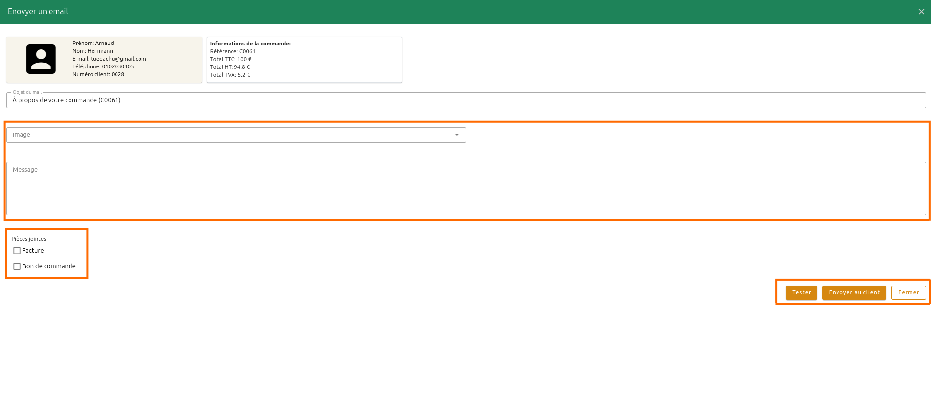 Configuration des commandes
