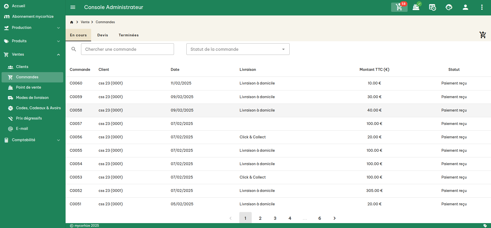 Configuration des commandes