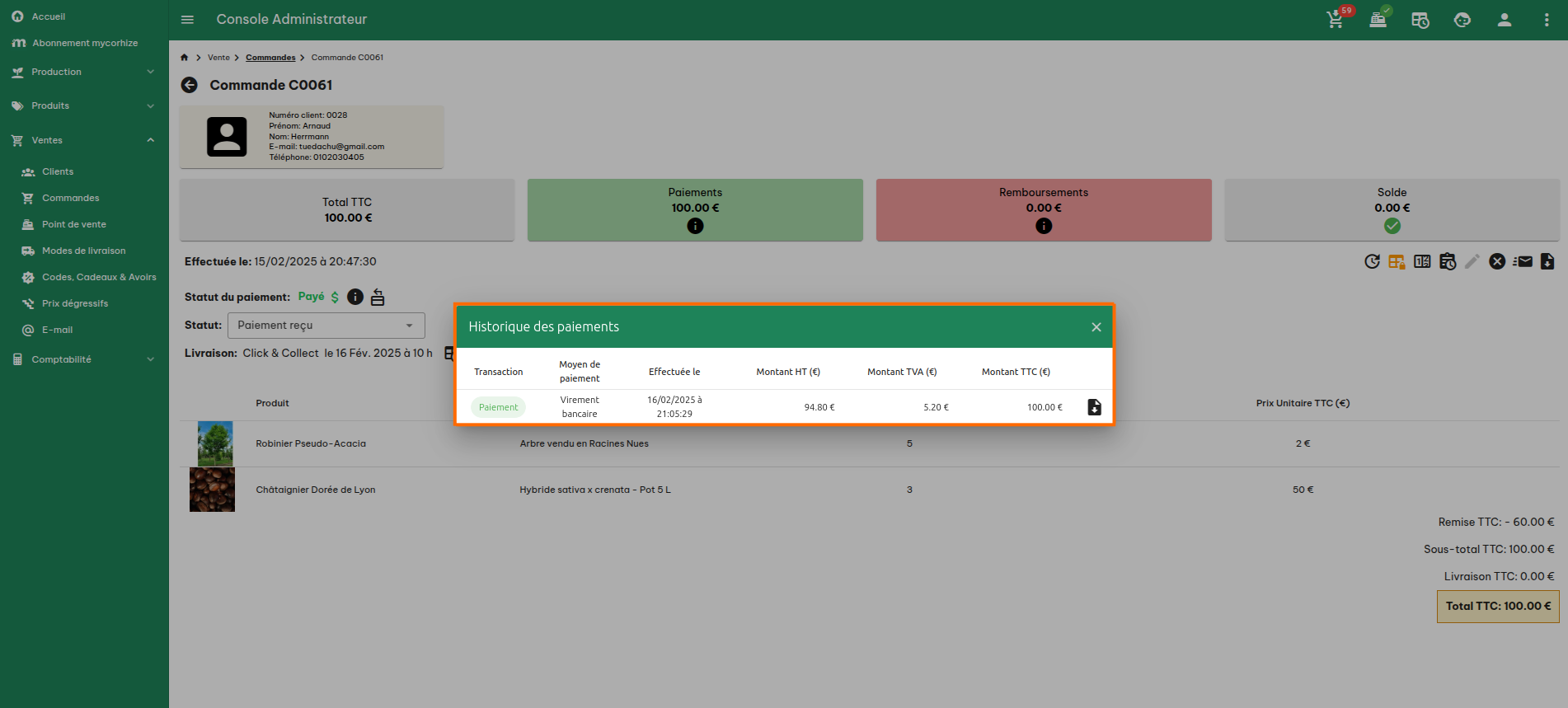 Configuration des commandes