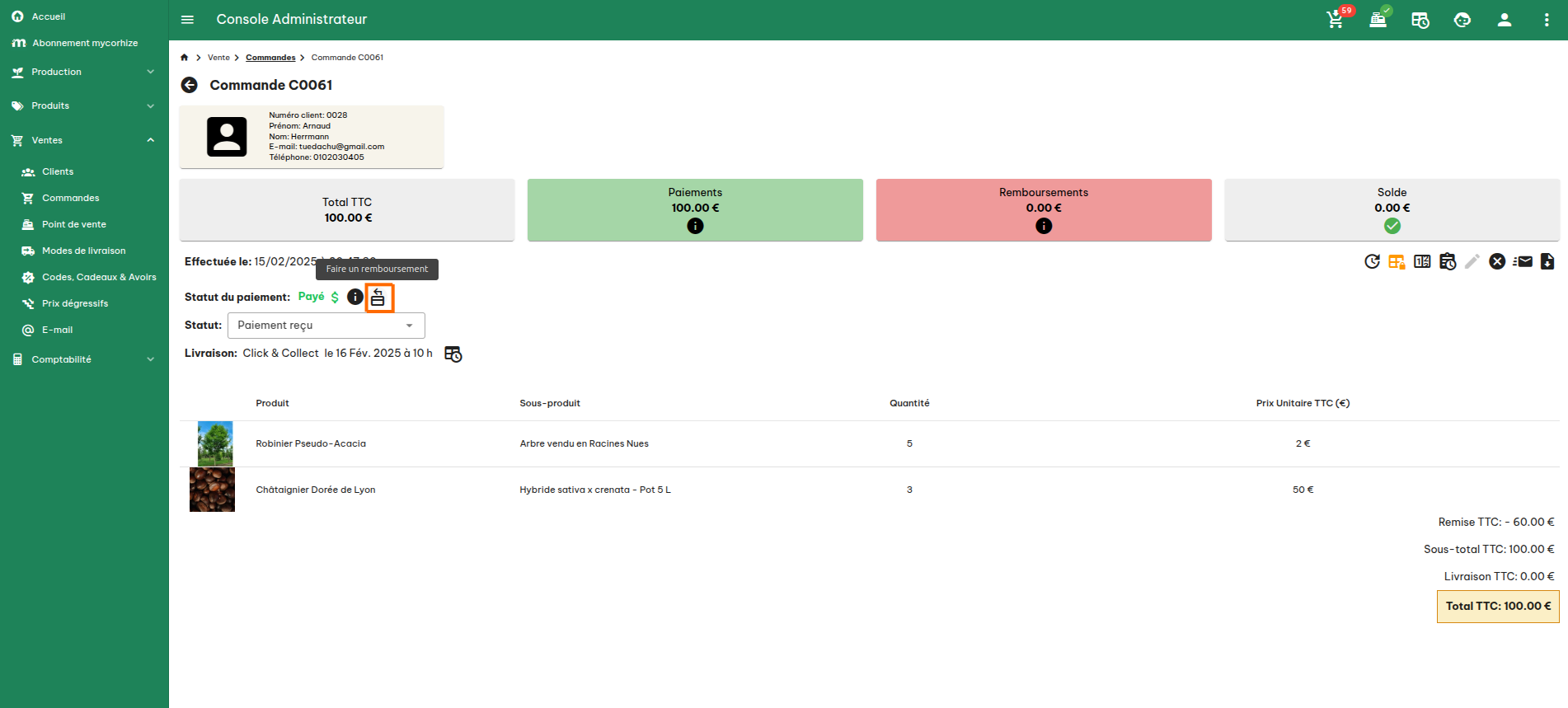 Configuration des commandes