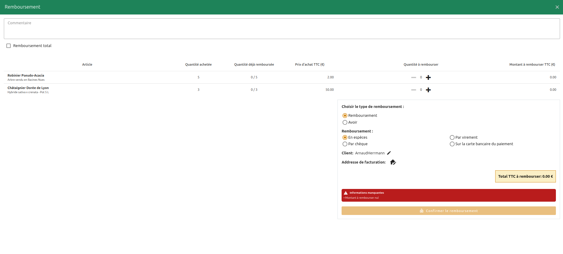 Configuration des commandes