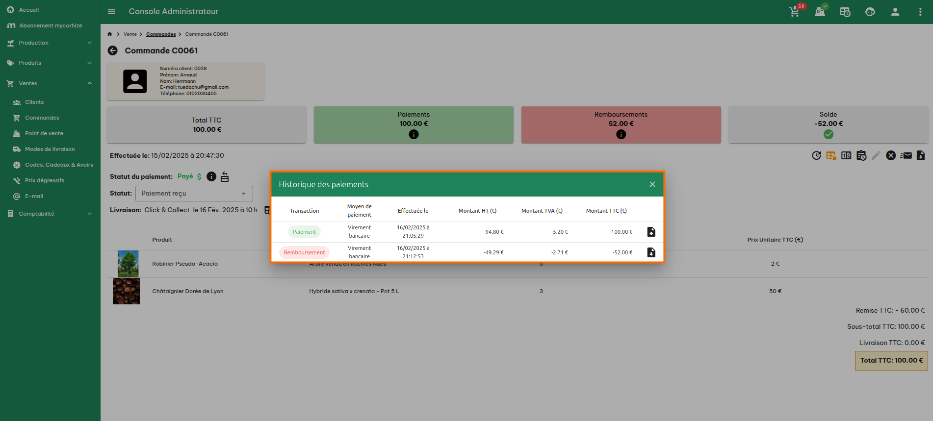 Configuration des commandes