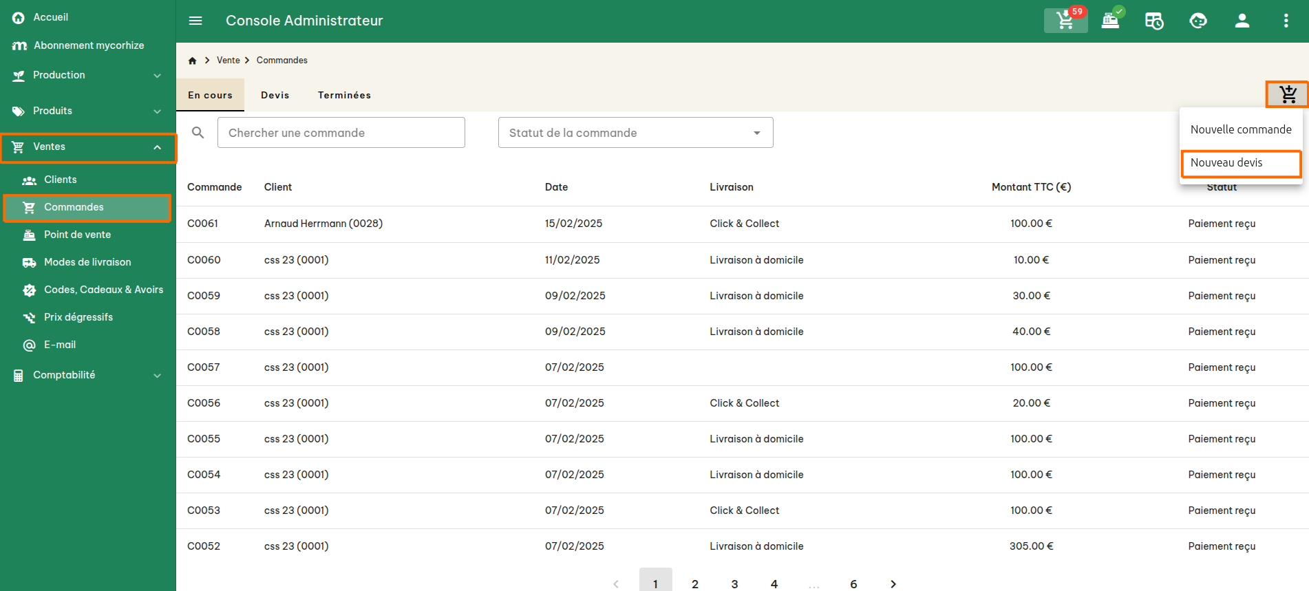 Configuration des commandes