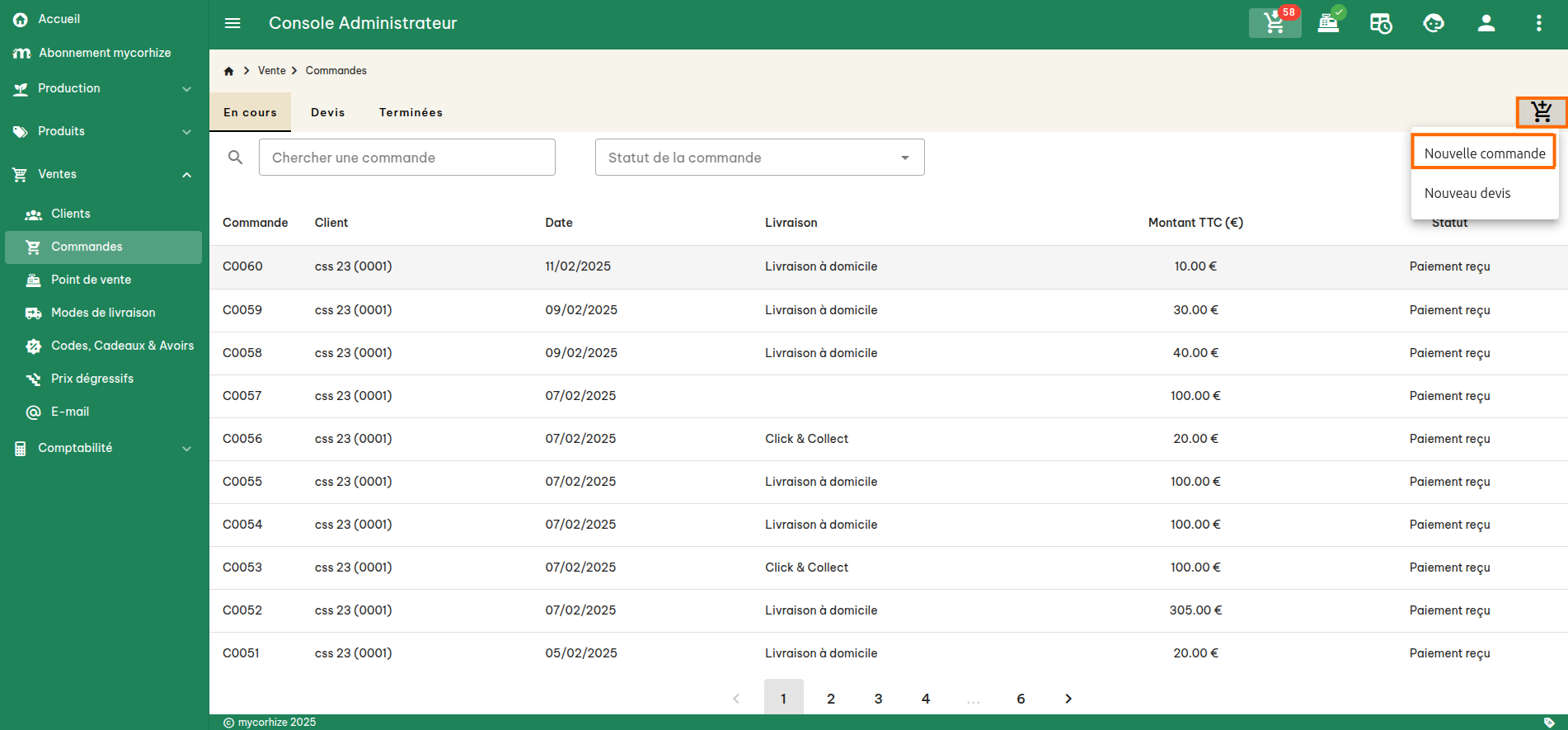 Configuration des commandes