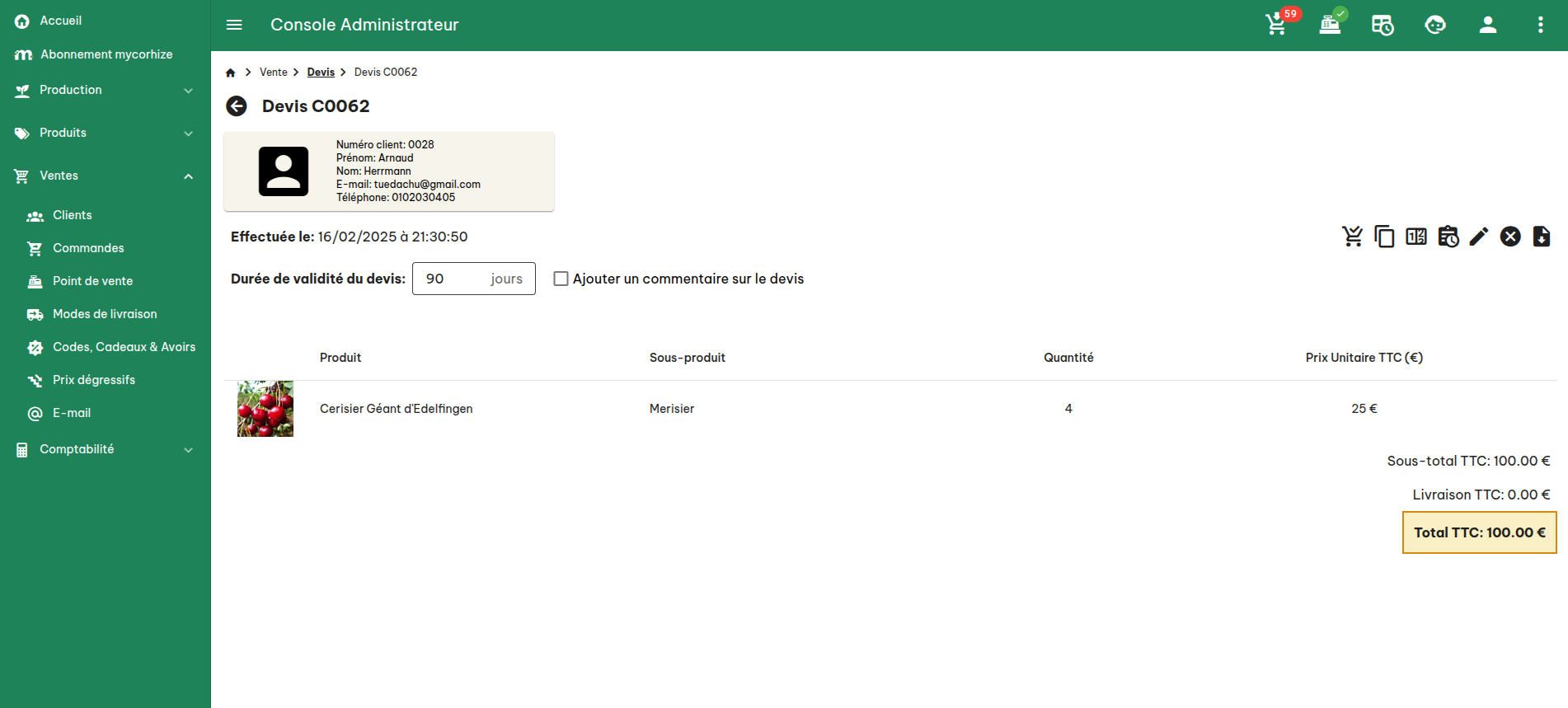 Configuration des commandes