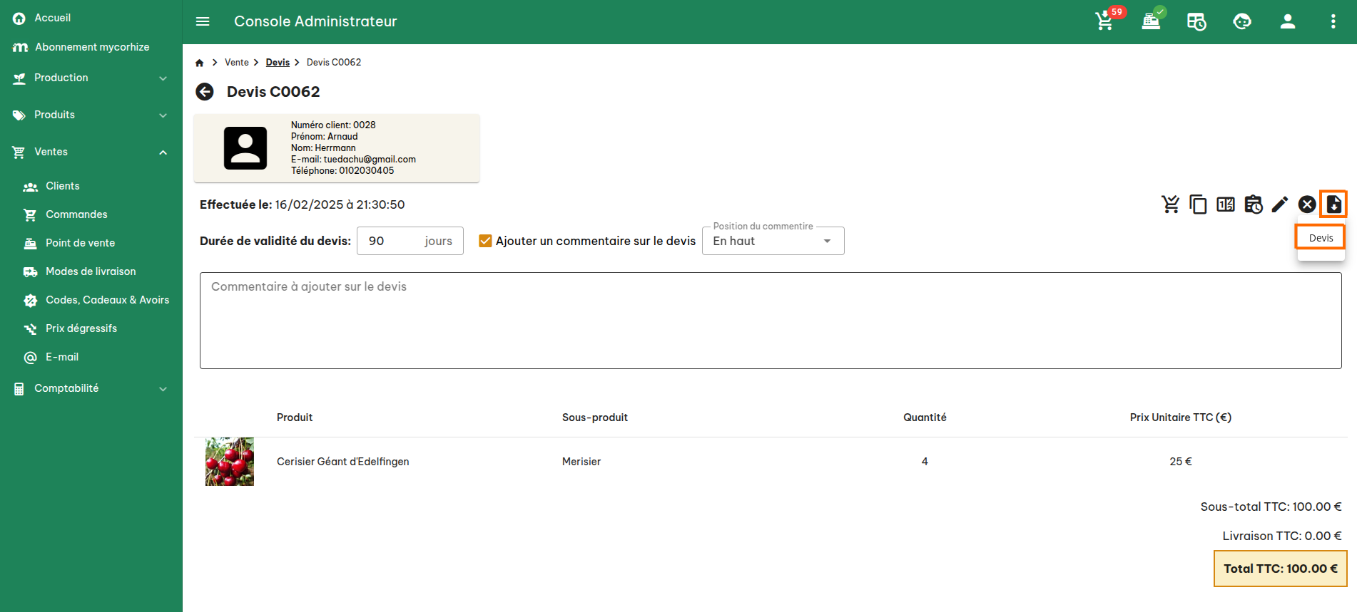 Configuration des commandes