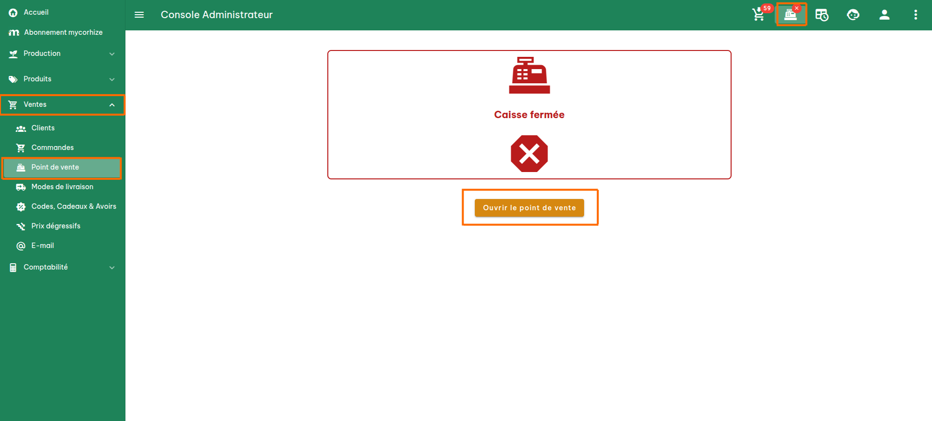 Configuration du point de vente