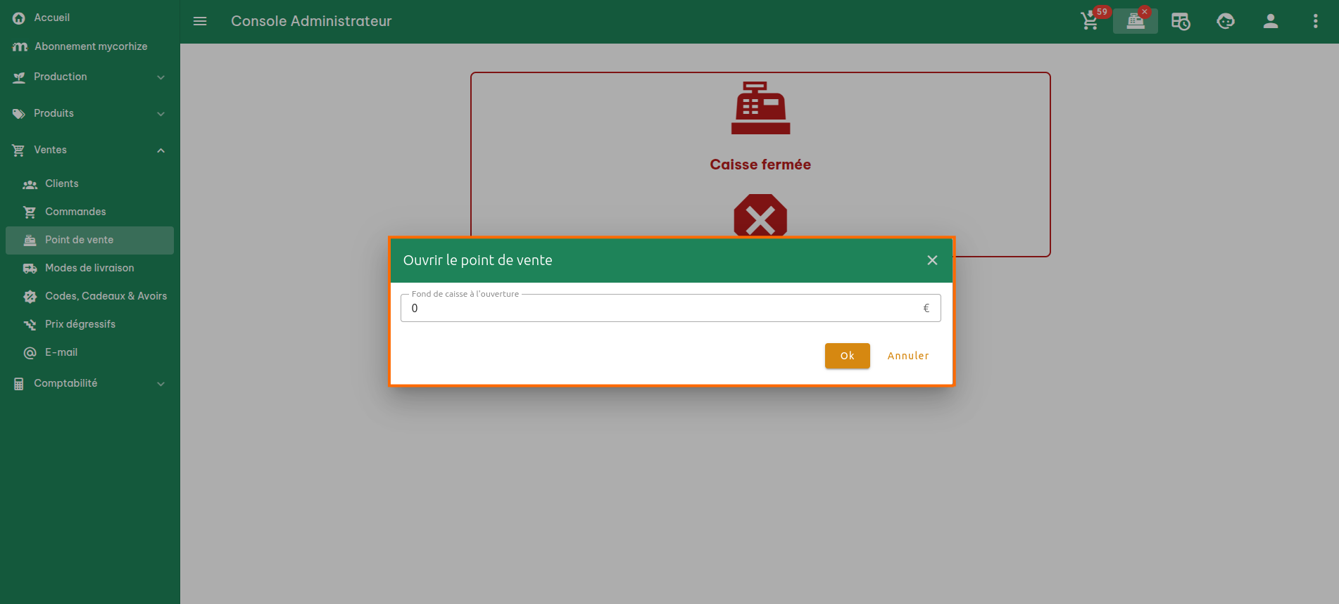 Configuration du point de vente