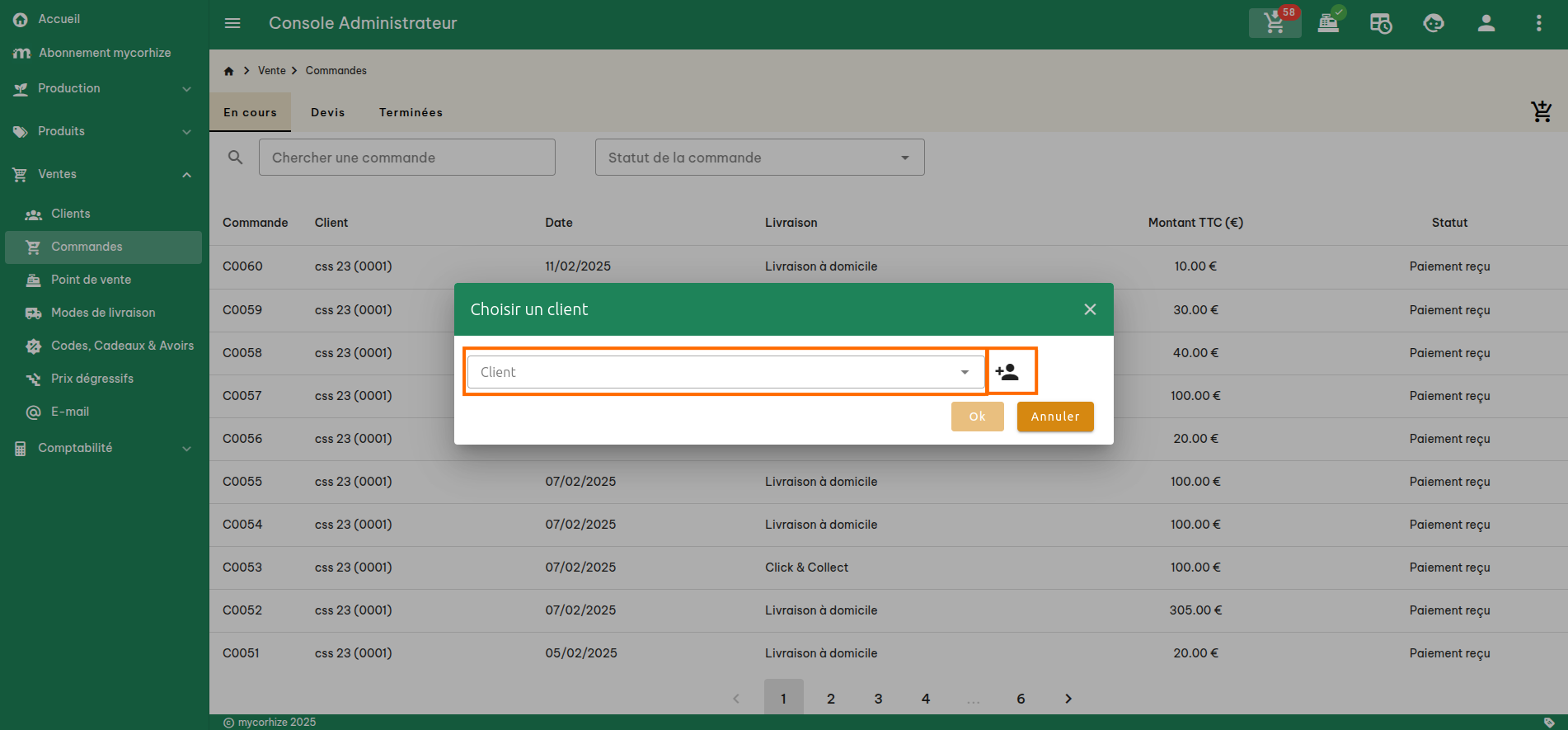 Configuration des commandes