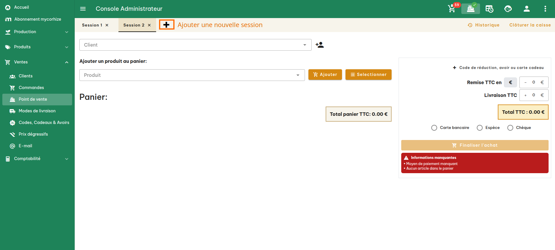 Configuration du point de vente