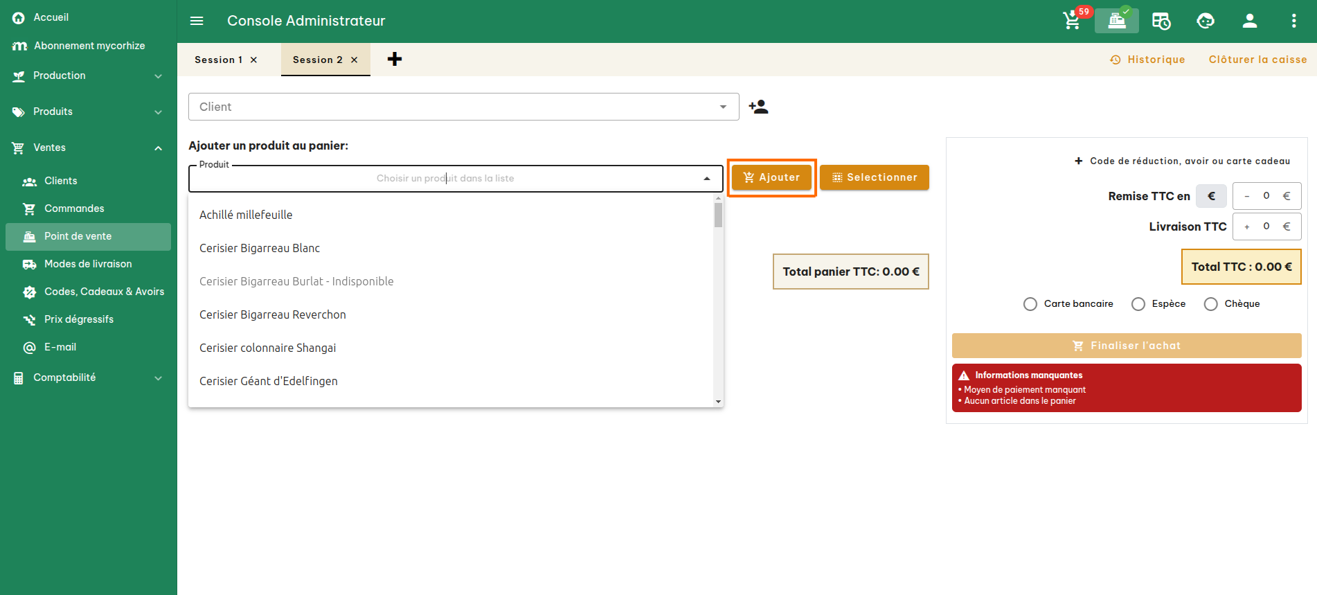 Configuration du point de vente