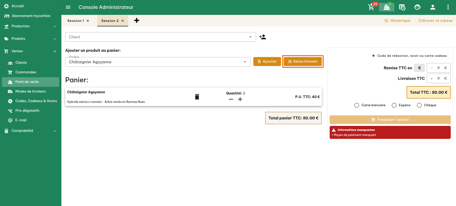 Configuration du point de vente