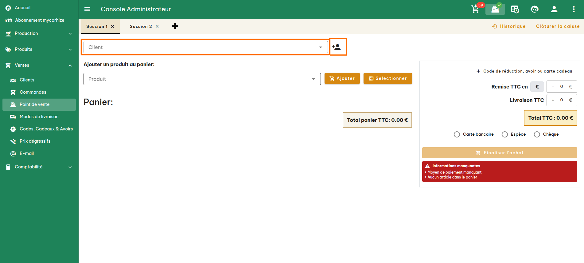 Configuration du point de vente