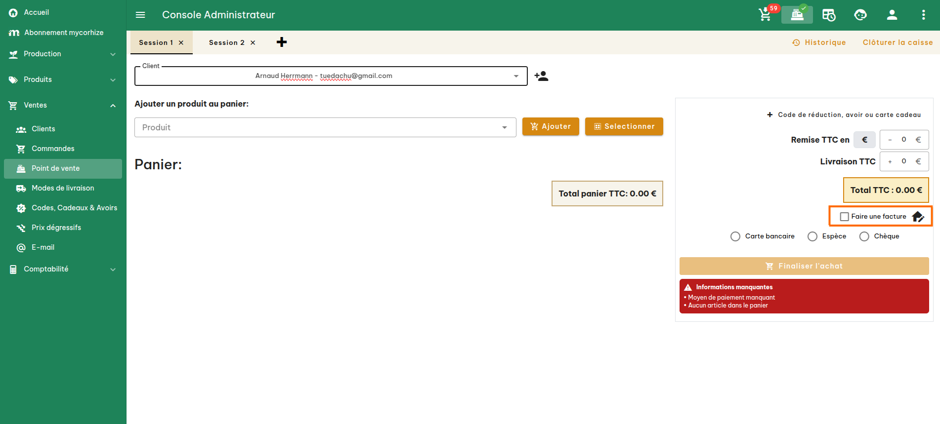 Configuration du point de vente