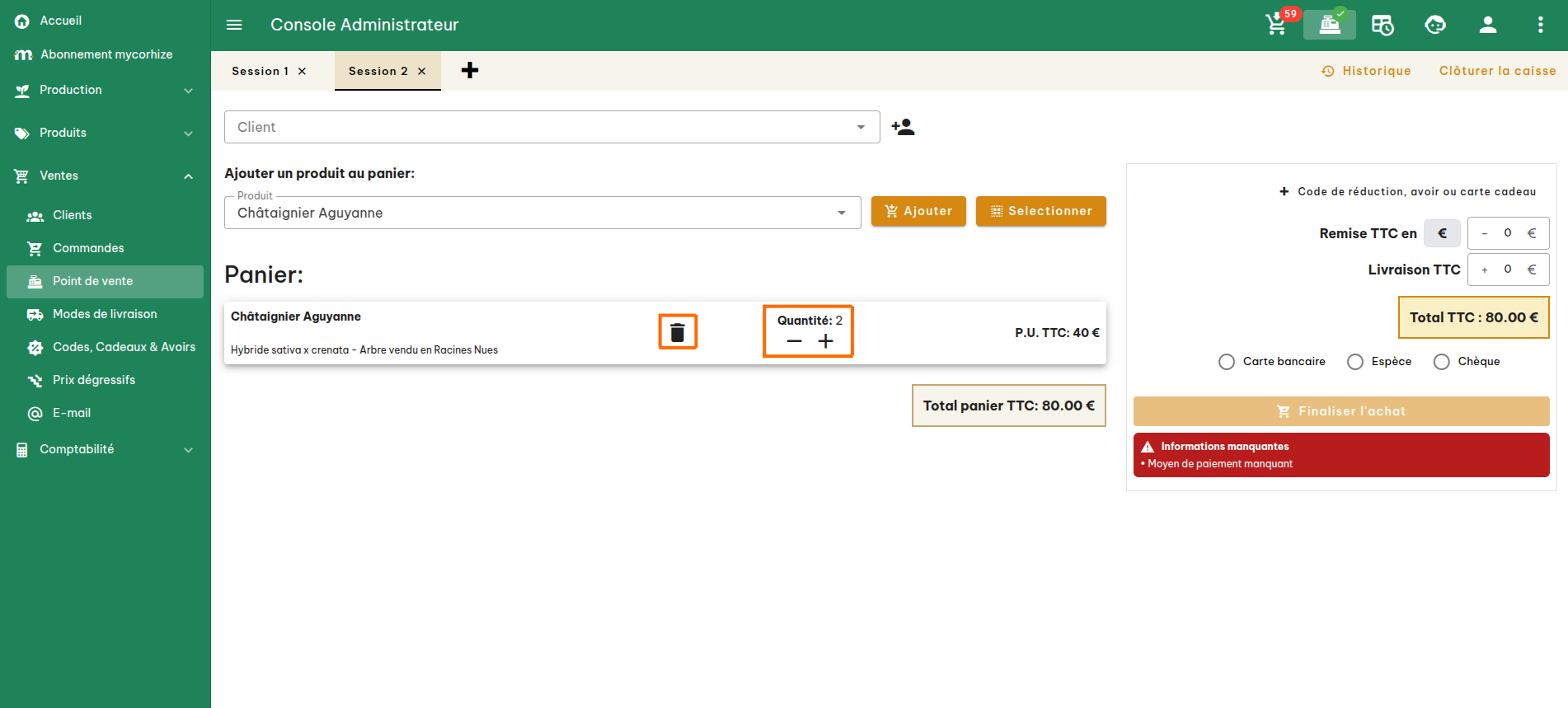Configuration du point de vente