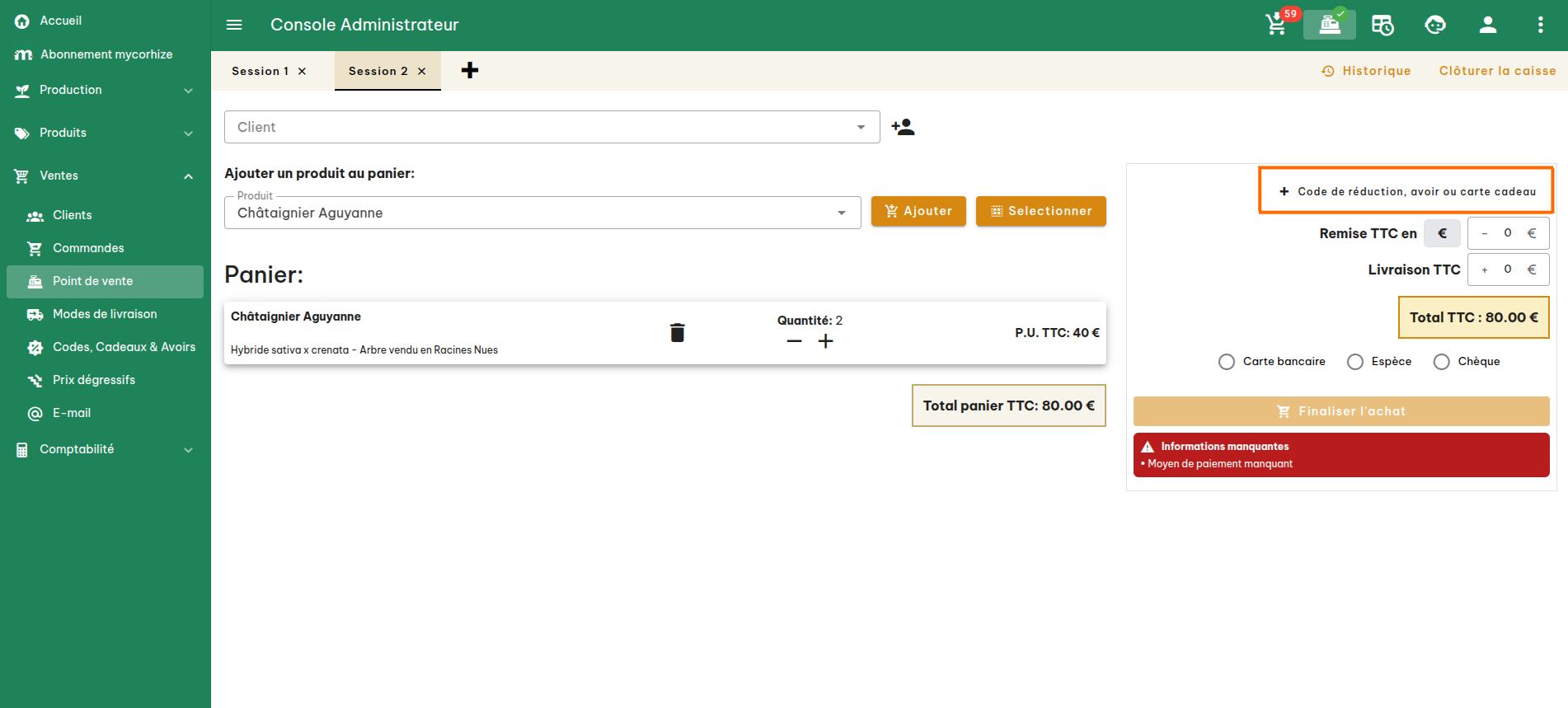 Configuration du point de vente