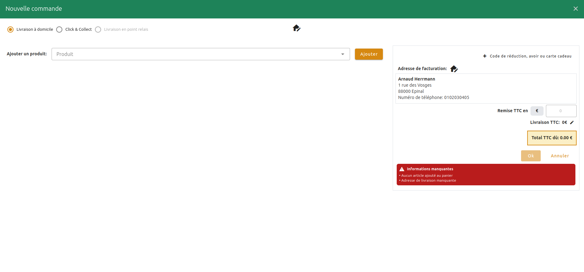 Configuration des commandes
