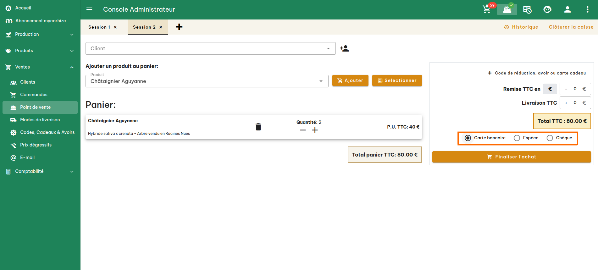 Configuration du point de vente