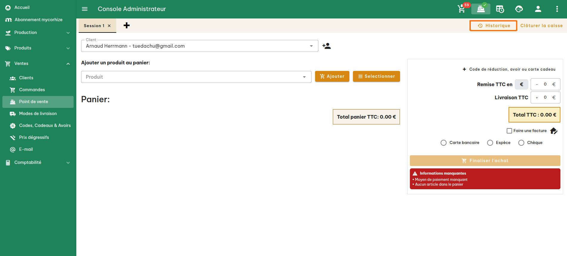 Configuration du point de vente