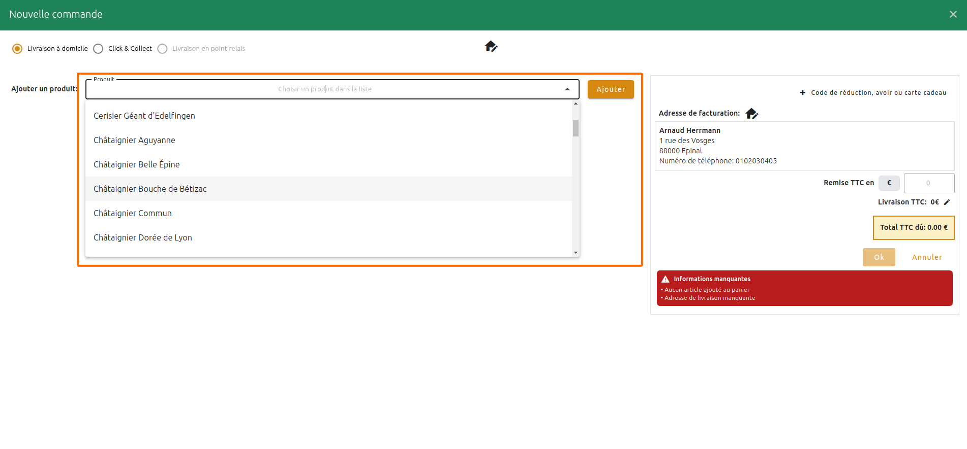 Configuration des commandes