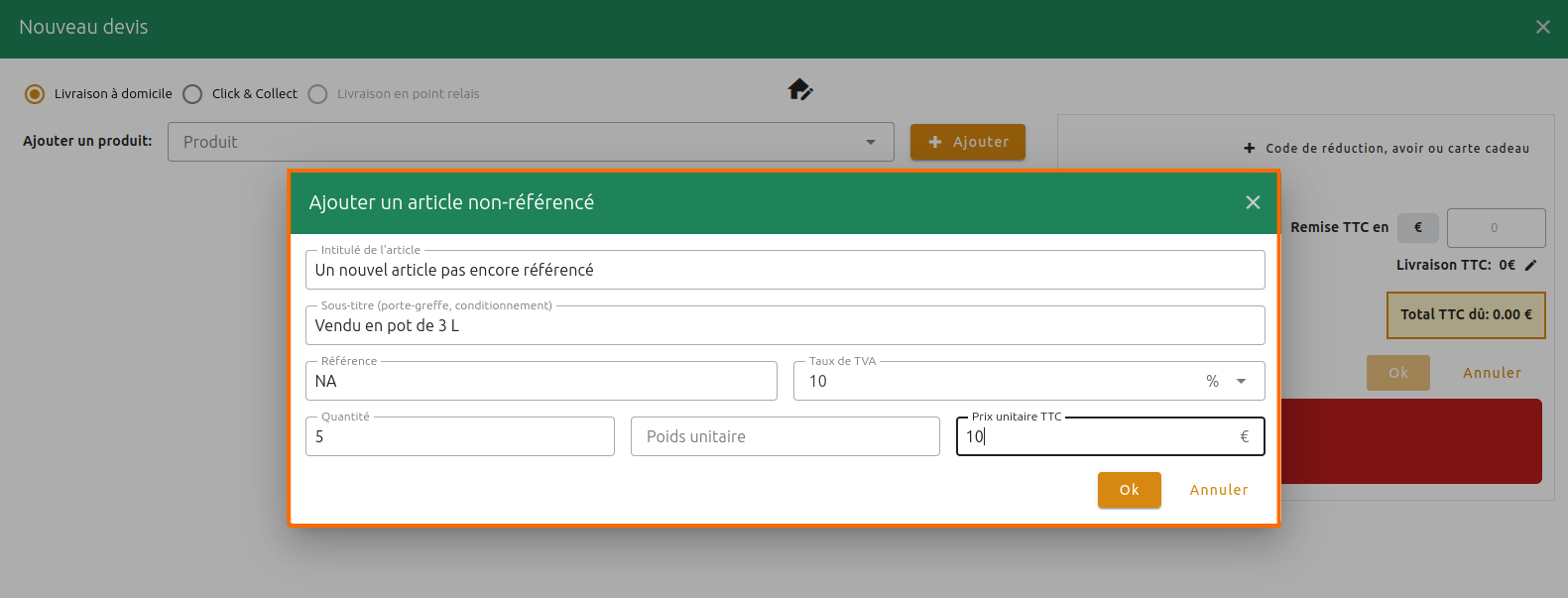 Configuration des commandes