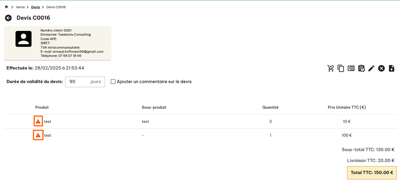Configuration des commandes