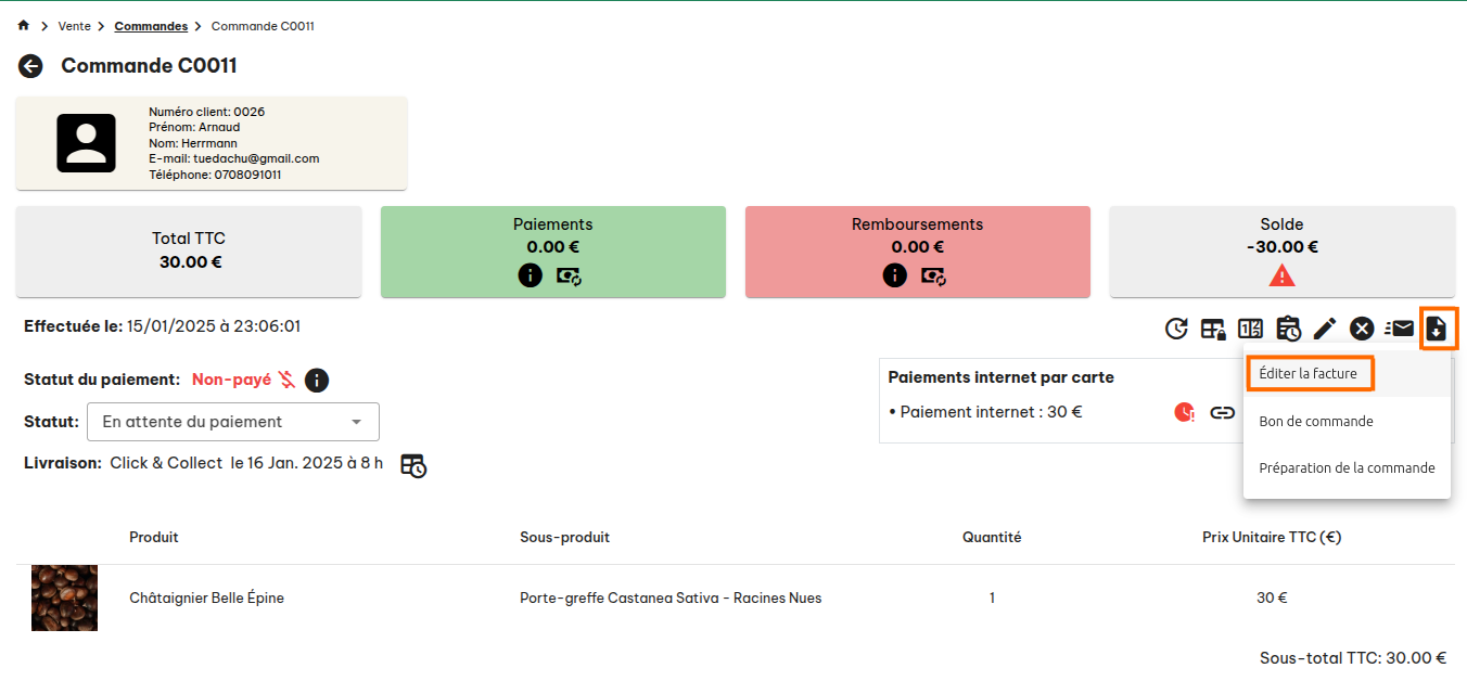Configuration des commandes