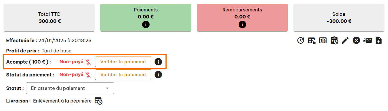 Configuration des commandes