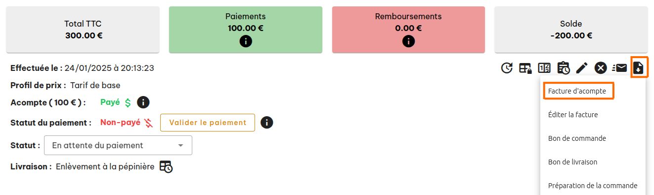 Configuration des commandes
