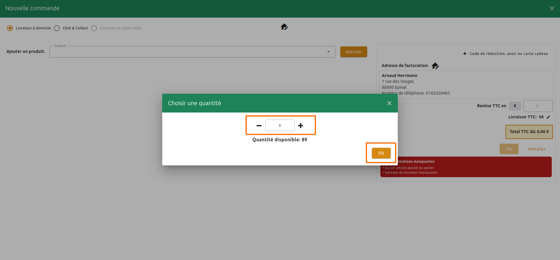 Configuration des commandes