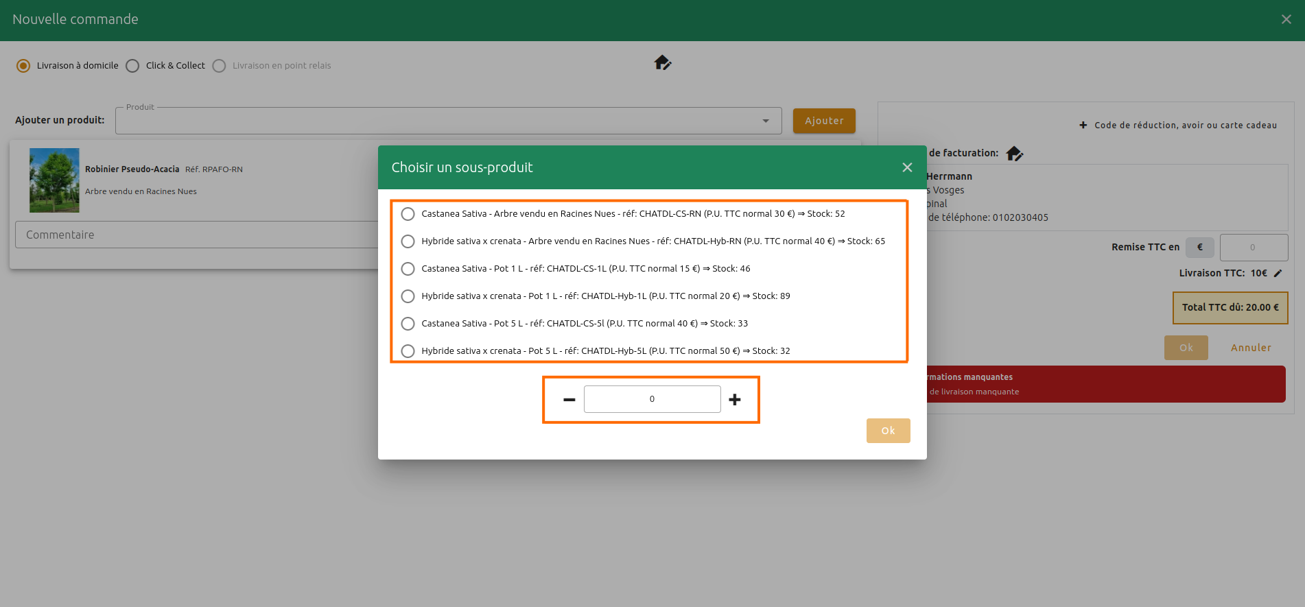 Configuration des commandes