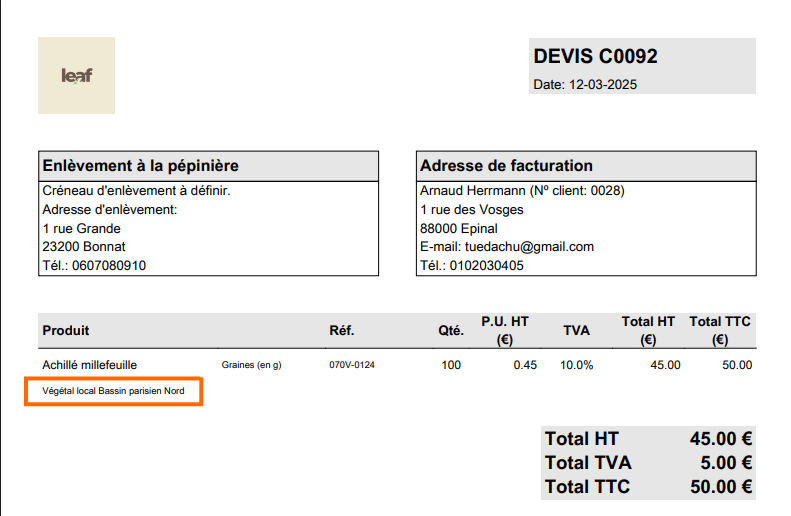 Vendre des produits végétal local