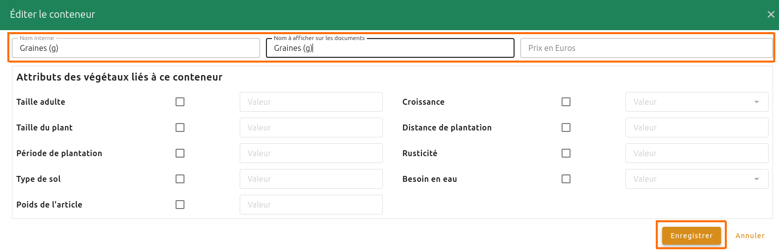 Vendre des semences végétal local