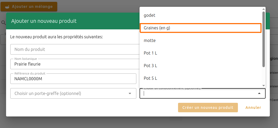 Vendre des semences végétal local