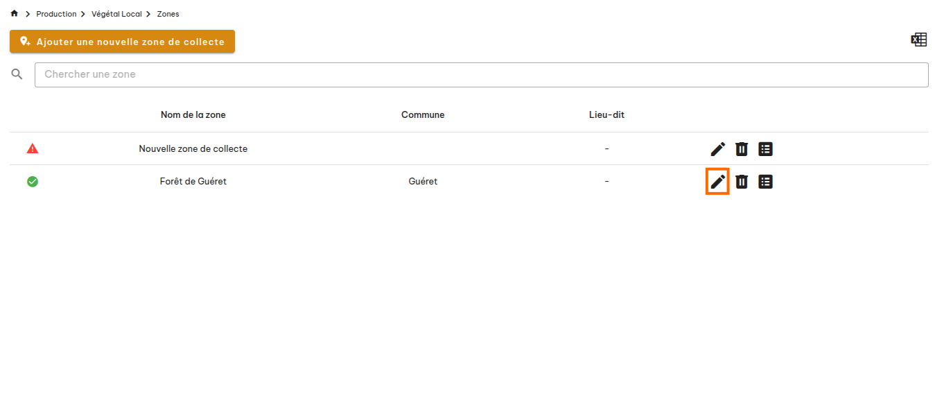 Zones de collecte Végétal Local