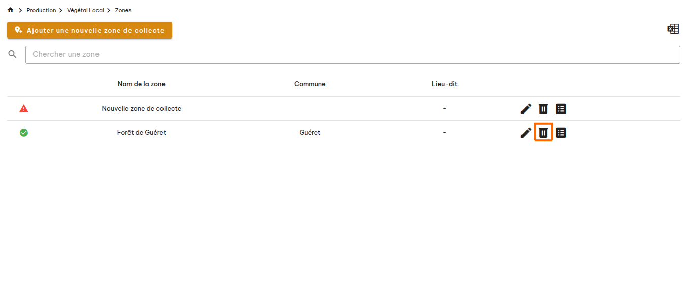 Zones de collecte Végétal Local